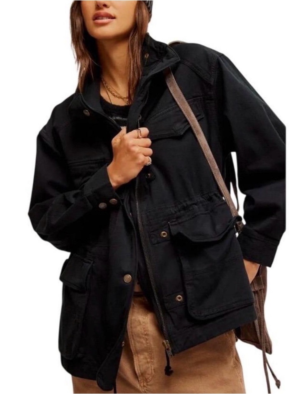 Free People Arya Utility Jacket Black Cotton Twill Size Medium